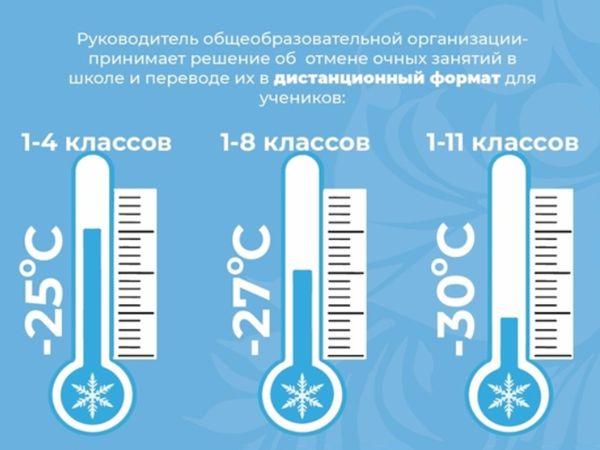 Министерство образования и науки Самарской области информирует о проведении занятий в период морозов